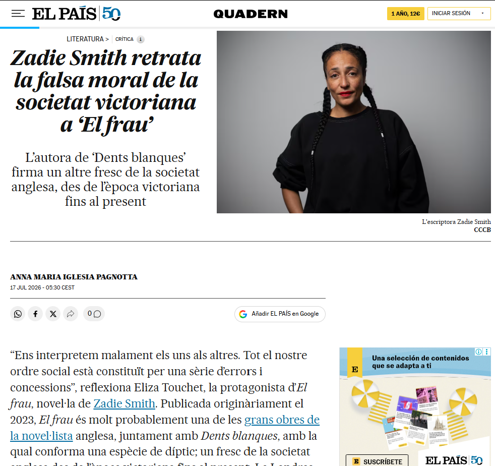 El Frau Zadie Smith a El Quadern El País